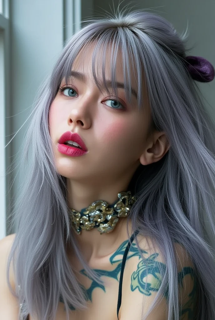 young teenage girl, 1 girl, solo, exquisite decoration, necklace, earrings, jewelry, full body v6, ((bangs, long hair, multicolored hair, gradient hair, two-tone hair, silver hair, pink hair, blue hair:1.2)), obvious cleavage, ((((((Huge breasts beyond imagination))))), visible, stunning, ultra high resolution, soft rich breasts, RAW photo, realism: 1.25), (pale colored lip gloss, long eyelashes, clear double eyes, smooth face, happy face, bright skin, natural shadows, wide light, wide light, depth of field, strong colors, subtle caustics: 0.8), outdoor, cloudy sky, riverside scenery, (hyper detailed, masterpiece, best quality, ultra detailed, high res), nude