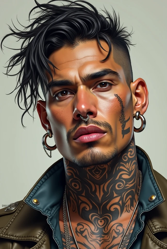 a young man AI high quality muscular tattoo with name “ruy” tanned skin piercing gaze pink mouth with realistic animated bedroom background