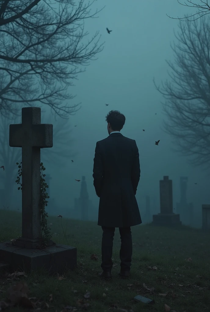 I want an imaginary picture of a person standing in front of a grave ...