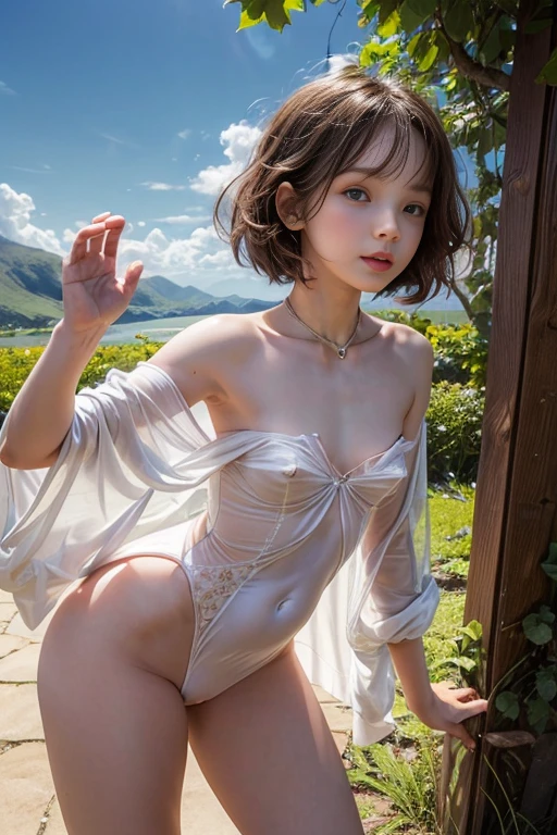 Mastepiece, Best Quality, (Highest quality、8k、masterpiece:1.3)、Ultra-high resolution、Physically Based Rendering、(Photorealistic:1.37)、Beautiful woman with perfect body:1.4、Slim abdomen:1.2、Highly detailed face and skin texture、 Red Cheeks、White skin、Narrow waist,Thin legs、Highest quality,Very beautiful woman, (cute:1.2),Perfect Glowing Skin、((Flower Field))、(((Full nudity)))、(((Upper body nude)))、(((I see Chev)))、smile、((Small Breasts))、(((Lots of white ribbons wrapped around the body)))、((Wet body))、(((Dancing with arms raised high)))、((White ribbon tied around the body))、(((Sit with your knees hugged)))、((White long boots))