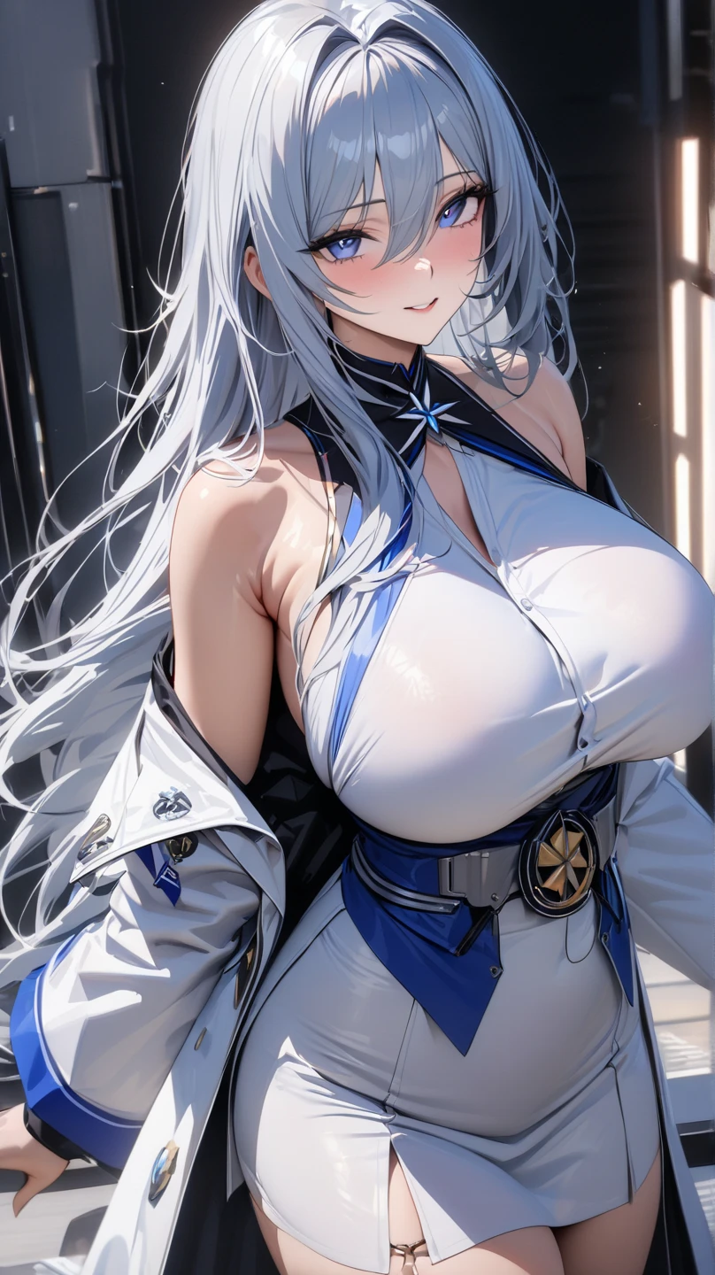 4K,High resolution, (Highly detailed CG,8K,wallpaper)、One Woman,(Clean detailed eyes),(Street Fighter),((NSFW)),(((Long, pointy, huge breasts))),(Beautiful and shapely breasts),((Big beautiful nipples))Top view,((Silver Hair、Cute hairstyle))