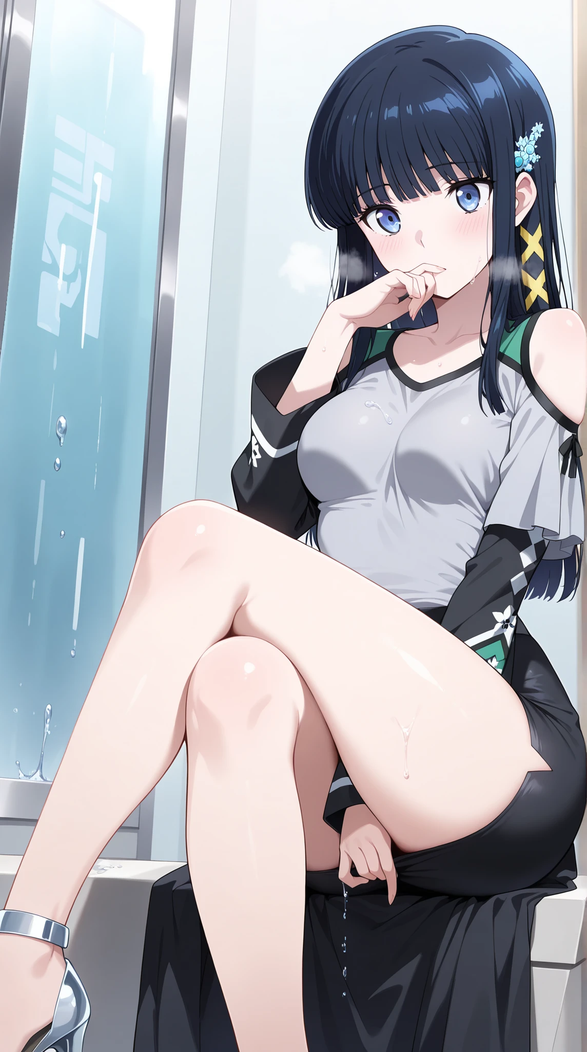 Hololive、Cat porridge、Cat girl、Full Color、Leather jacket、Tank top、Short skirt、girl、Despairing face、Crying face、The hair color is always light purple、In public、public、Big Tits、Pussy juice、field、Fingering masturbation、Peeing