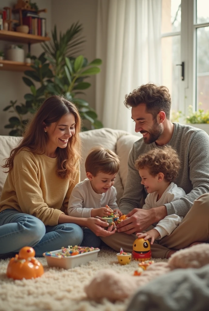 Now this same businessman is resting at home, without worries and very happy enjoying the moment with his children, no need to show money, I want you to show an environment that exudes happiness, joy and life. The house is beautiful, cozy and bright, everyone is extremely happy
