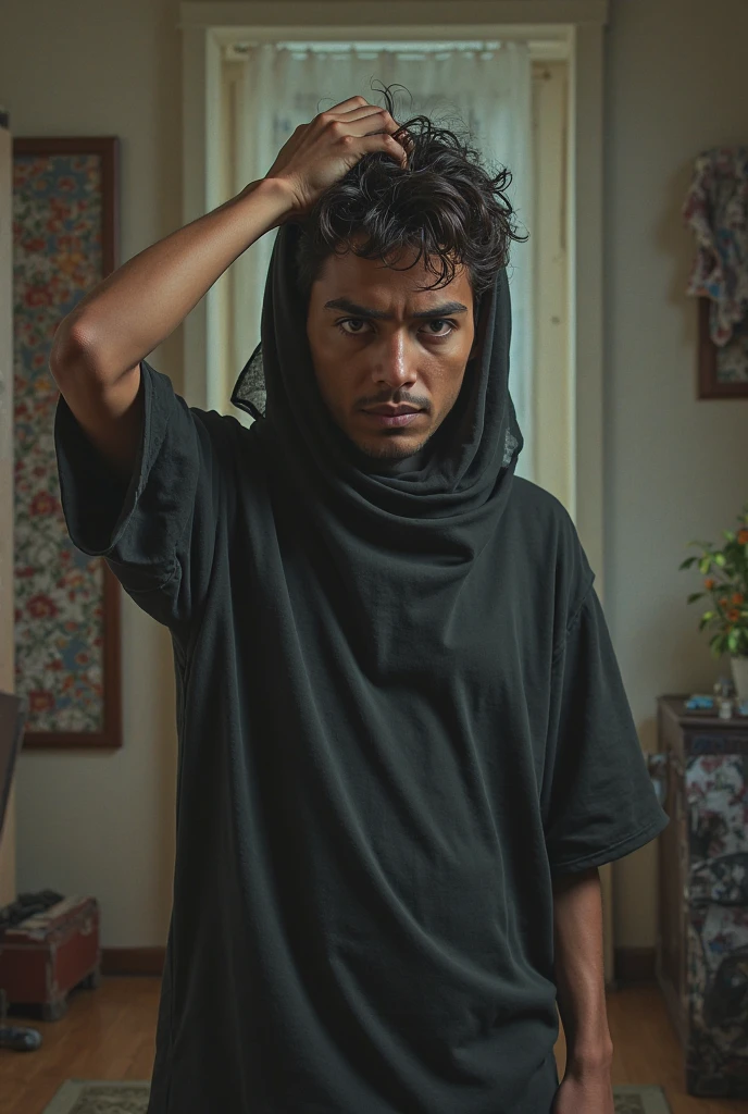 male beggar front face in torn dirty cloths