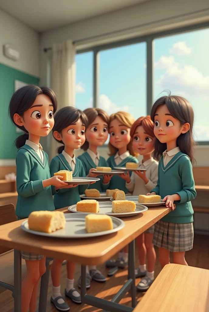 3D render cute college dining-hall with kids eating lunch, kids cartoon style, high detailed textures, soft smooth textures, colorful gradient in background.