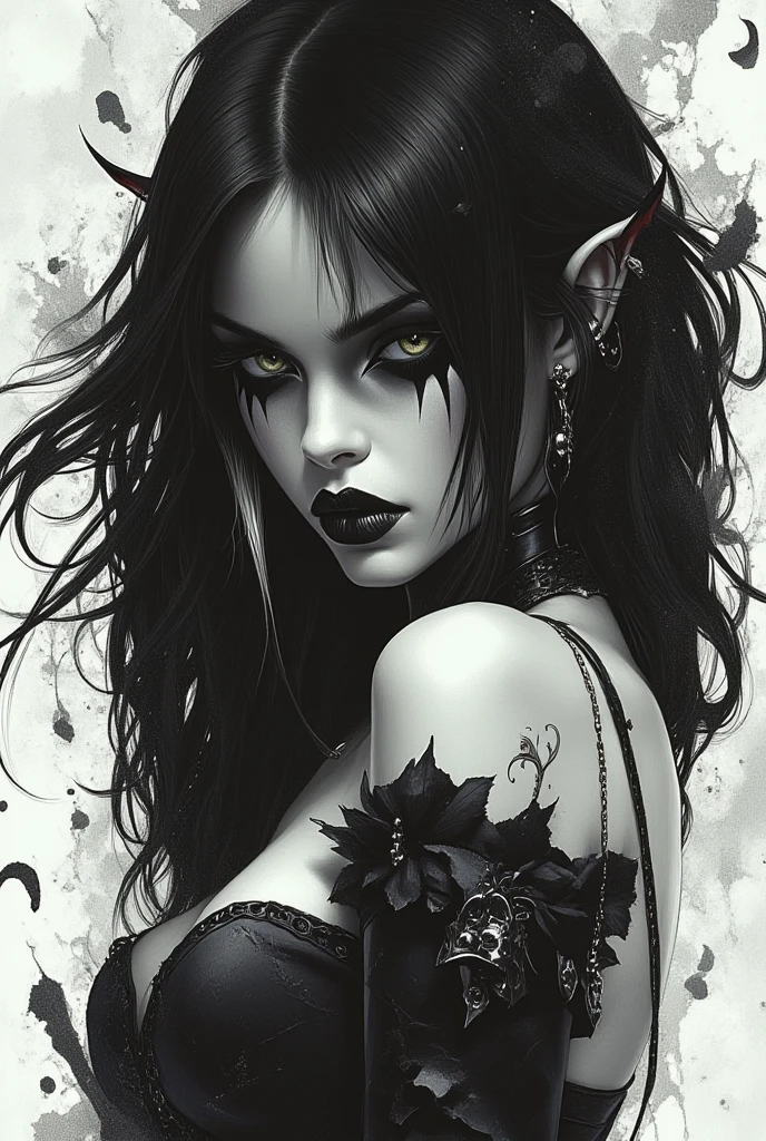  vampires, thick black hair pale skin, Eyes red, Red lips, Black armor with red details, with pointy ears, dark, dark Castle, fully body
