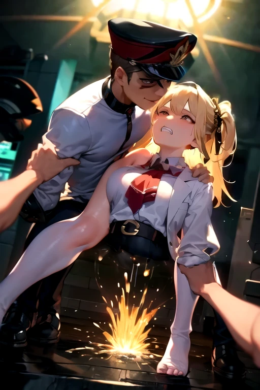 (NSFW:1.3)、(Kiss on both cheeks:1.6)、(Several middle-aged men:1.6)、(Girl straddling over guy:1.3)、(A girl rides a guy perfectly:1.3)、(eyes half closed:1.3)、(smile:1.2)、(Big tears:1.6)、(Drooling from the mouth)、(The body shakes violently)、8K resolution、 ((highest quality))、Anatomically correct、(Flower Hair Ornaments)、(Red Cheerleader:1.3)、((Hasselblad Photos))、[:(Detailed face:1.2):0.2]、(Dimly lit Japanese-style room)、(View from below:1.3)、(Show me the navel:1.3)、(Raise your arms:1.3)、(Underboob:1.3)、(Twin tails:1.3)、(Tie your arms behind your head:1.6)、(Leaning forward:1.5)、(Blindfold:1.6)、(Mating with a middle-aged man:1.3)、(Dirtening a woman with the saliva of a middle-aged man:1.3)