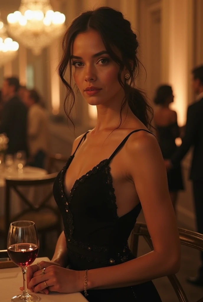 real, atmospheric scene, masterpiece, best quality, (detailed face, detail skin texture, ultra-detailed body),(cinematic light:1.1),
<lora:haileesteinfeld_lora_smf_03-000002:0.9>, 1girl, ha1leest-smf on a restaurant sitting wearing a black dress, food on table, people around, dinner table, smile