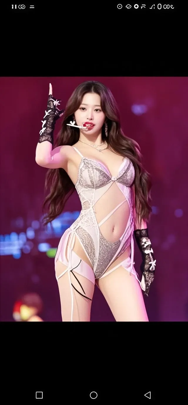 Pretty Korean female idol with perfect body, Emphasize your cute face, (floral white lace one piece swimsuit), semi wavy medium length hair, forehead,((Stand in the ring of professional wrestling)), Highly detailed face and skin, detailed eyes, double eyelid,knee high socks, Lace gloves, smiling smile, slim body, slim thighs, small ass, big bust, Pose with hands on hips, ((fight in professional wrestling))