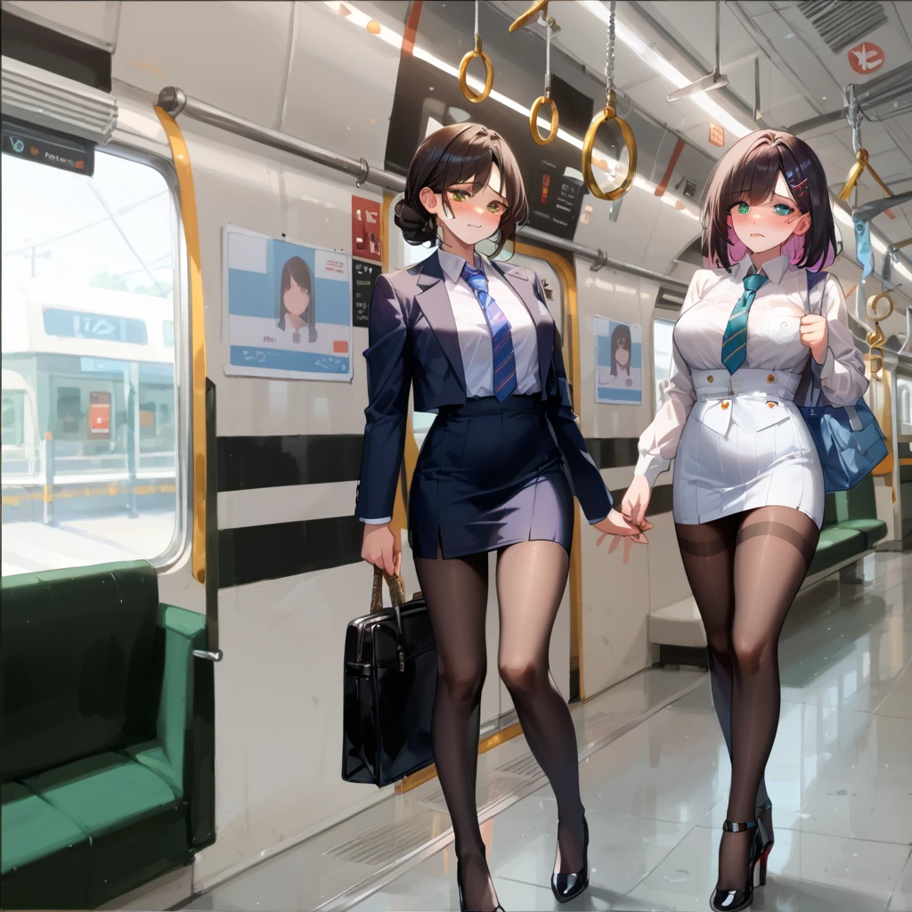 NSFW, Realstic, Masterpiece, Detailed scenario of the interior of a VERY congested metro train, VERY crowded inside the metro train Detailed background, debout incroyablement chaud (Femme 1) Utiliser Sexy ((Uniforme scolaire)), (((Skirt raised)), (gros cul), (thick thirst), (Expression de la peur), visage rougi, old man ass fumbling woman 1 from behind,(((Vieux petit homme pressant sa poitrine sur la femme 1 dos))) et (((holding her waist behind her)))