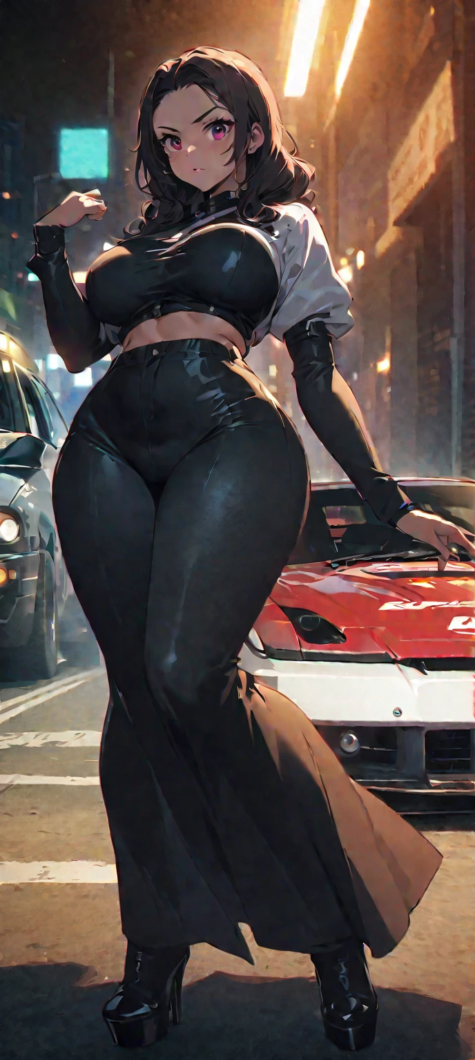 imagine an ultra realistic HD cinematic cartoon, cartoon style. From several women with short shorts, big butts and cleavage dancing to black men holding a lot of money in their hands, a lot of money, with luxury cars in the background, having speakers playing