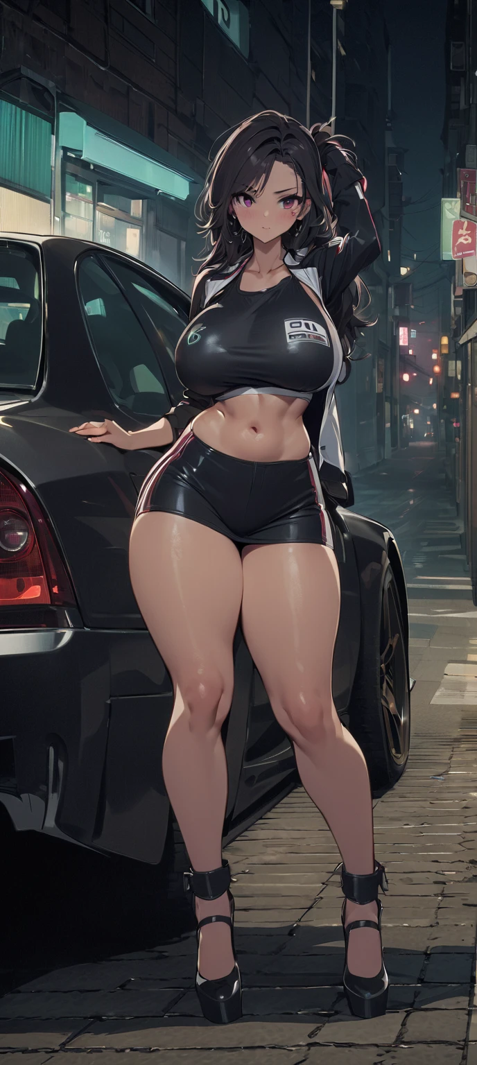 Female standing straightforward symmetrical. Full body. 2legs. Hands on hip. Lustful smirking smile face 😀 😄 🌞 😺 😅 😻 😀 😄