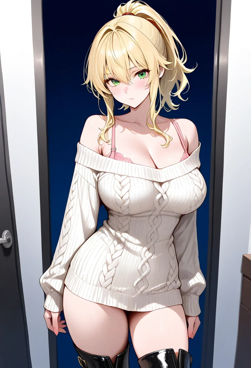 arafed asian woman sitting on the floor in a dress, a picture by Ai-Mitsu, tumblr, shin hanga, young pretty gravure idol, young gravure idol, yasumoto oka, realistic young gravure idol, narumi kakinouchi, young sensual gravure idol, kimi takemura, sui ishida, ruri, rope around neck, ((blonde hair:1.5)),