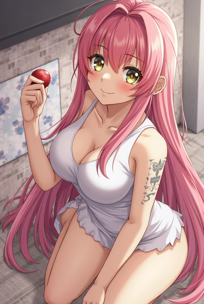 (melhor qualidade:1.5, high resolution, Ultra HD, 4k, detailed lighting, cabelo ondulado sombreado, peituda, Coxas, brincos, (to throw, close squente), sensual, sexy, erotic, ecchi,  modelo,  modelo, NSFW, pose sedutora, lust, sorridente, quente, fundo do quarto, noite