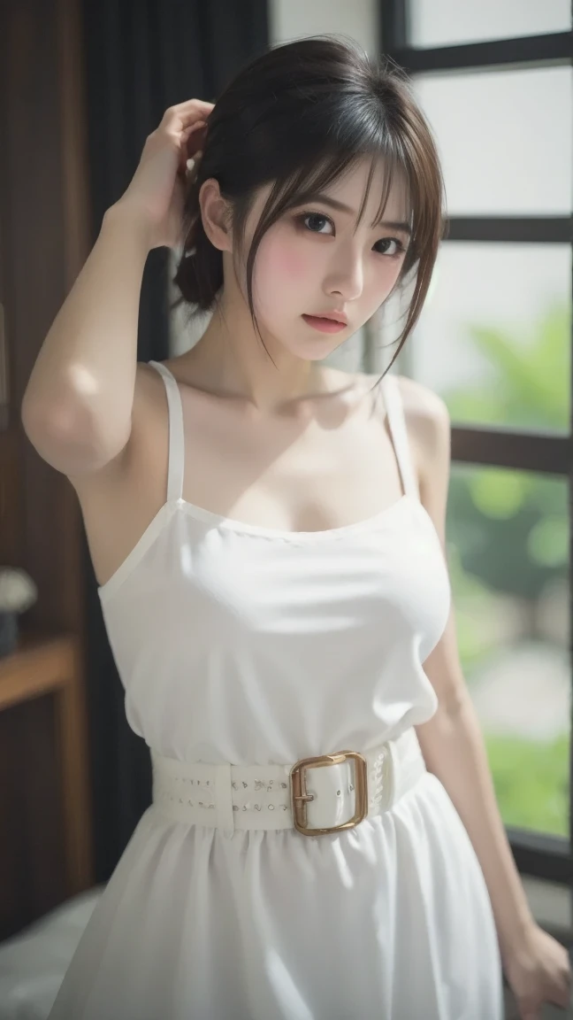 hightquality、​masterpiece、ultra res、cute girl face、kitchin、barechested、pinafore、NAKED Apron、full body Esbian、Famous actresses of Japan、Very beautiful face、A sexy
