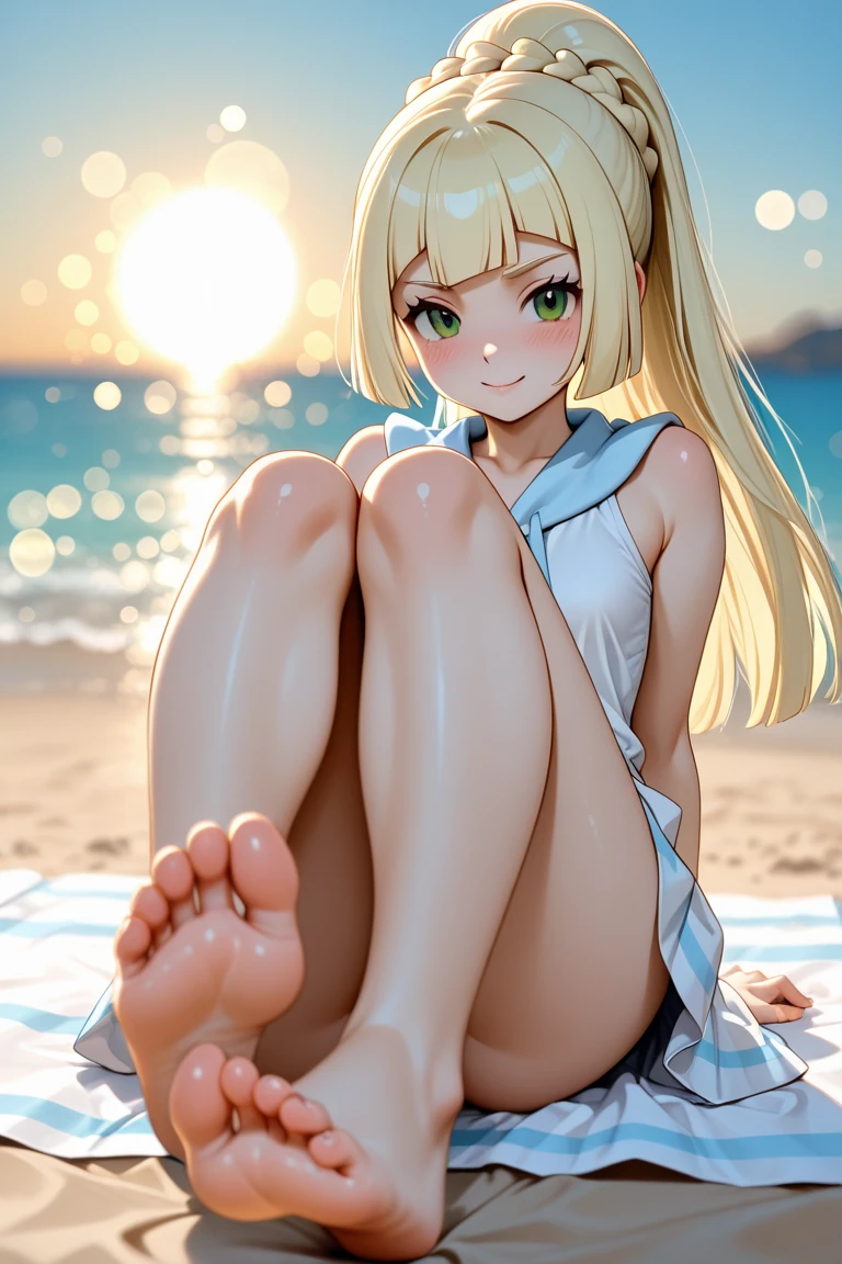 masterpiece, best quality ,  blonde hair  , barefoot,