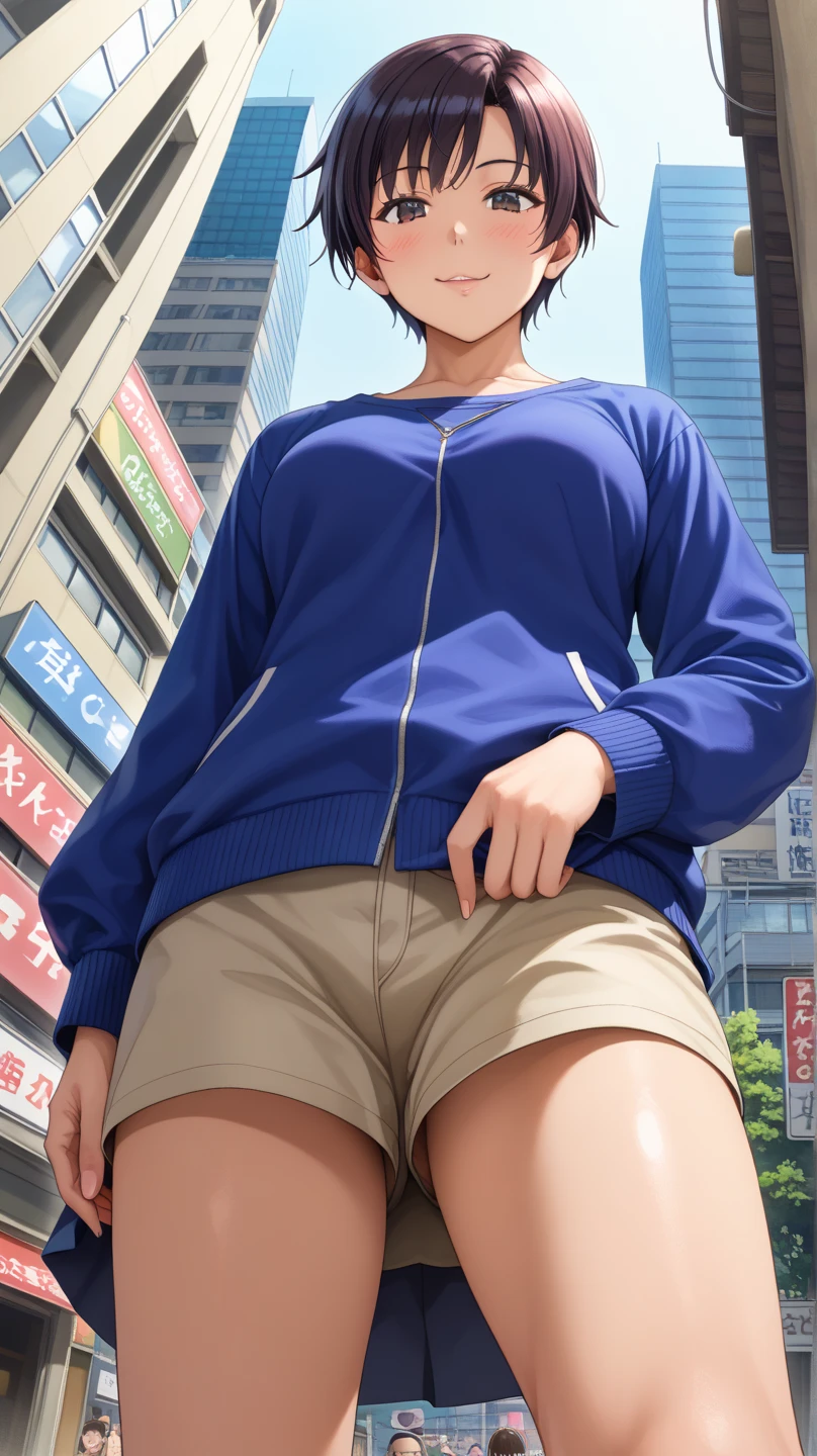 (blue naked hoodie)、short hair、Zip-up、nice、Show off her breasts、Estrus、Excited、Brown Hair、Big Breasts、((Very good))、Milk Crush、city、city内、crowd、Attention、Pussy、Pussy、Lower body naked、Place the sausage between your legs、(return)、(put in)、Outdoor masturbation、Like before、Slosh、Pussy汁、Shove your hands into your pockets