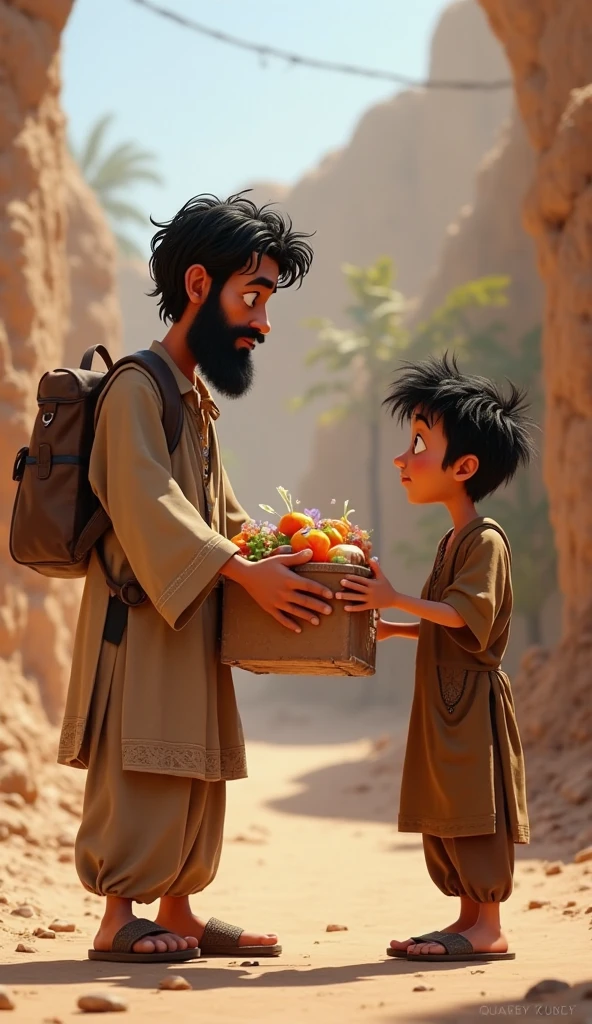 A 3D movie poster in Disney-Pixar style of Jesus as a kid helping his friend who was with a sad face because he broke his ankle