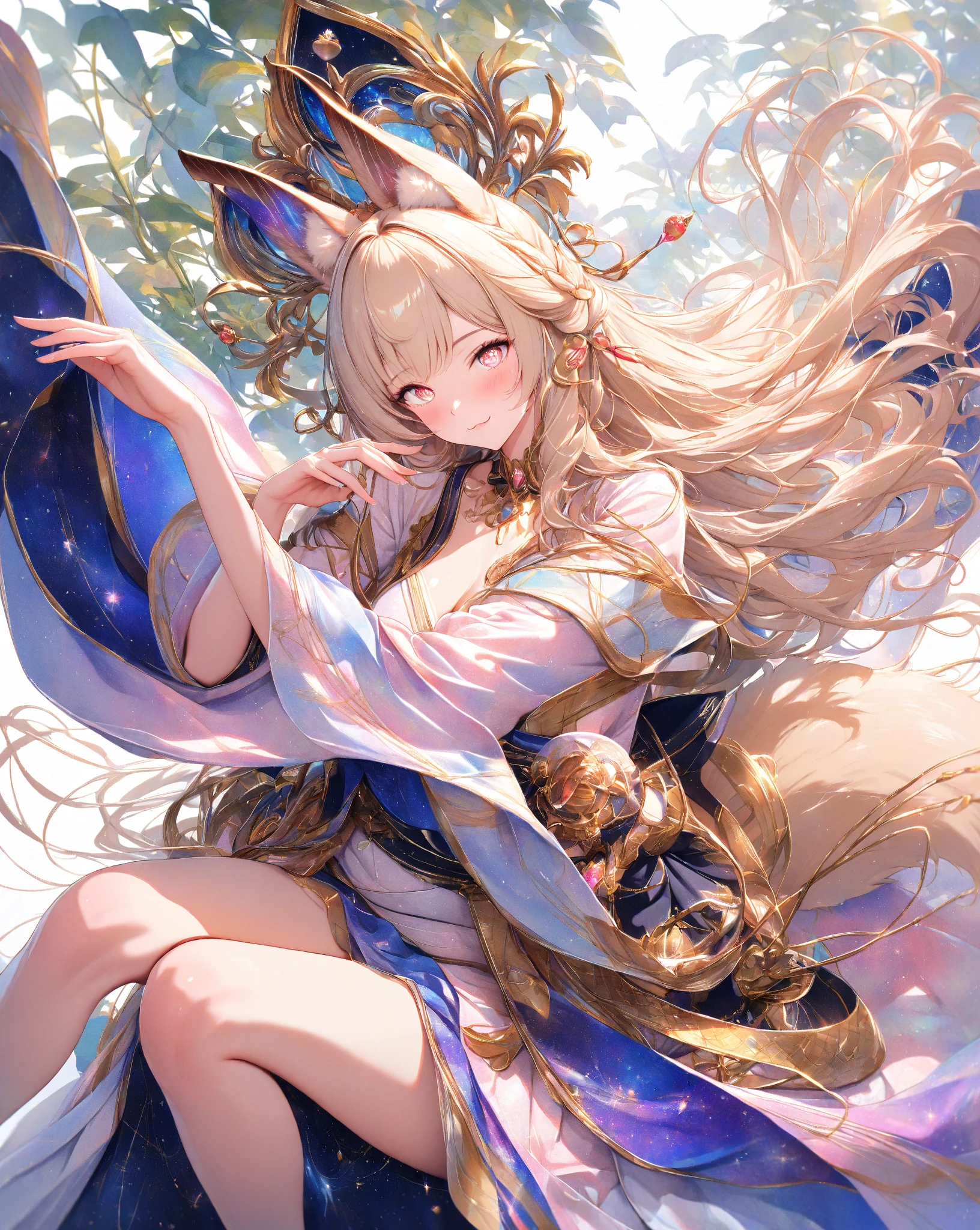 Anime painting、One Horse Beautiful Girl、Gummy Smile、Hands behind your head、Prone、Beautiful breasts、At dusk、super high quality、Maximum resolution、Best assembly、Correct body structure、High angle、From the knee up、Face Detail、deep color