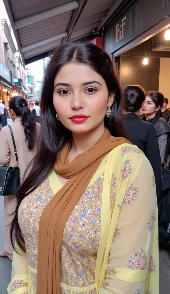 (Best quality, 8k, 32k, Masterpiece, UHD:1.2), Photo of the beautiful Indian girl, black hair, big boobs, upper body,(oversized_green sweater,:1.1) necklace, city background(0.1), looking at around, smile, hold on the smartphone