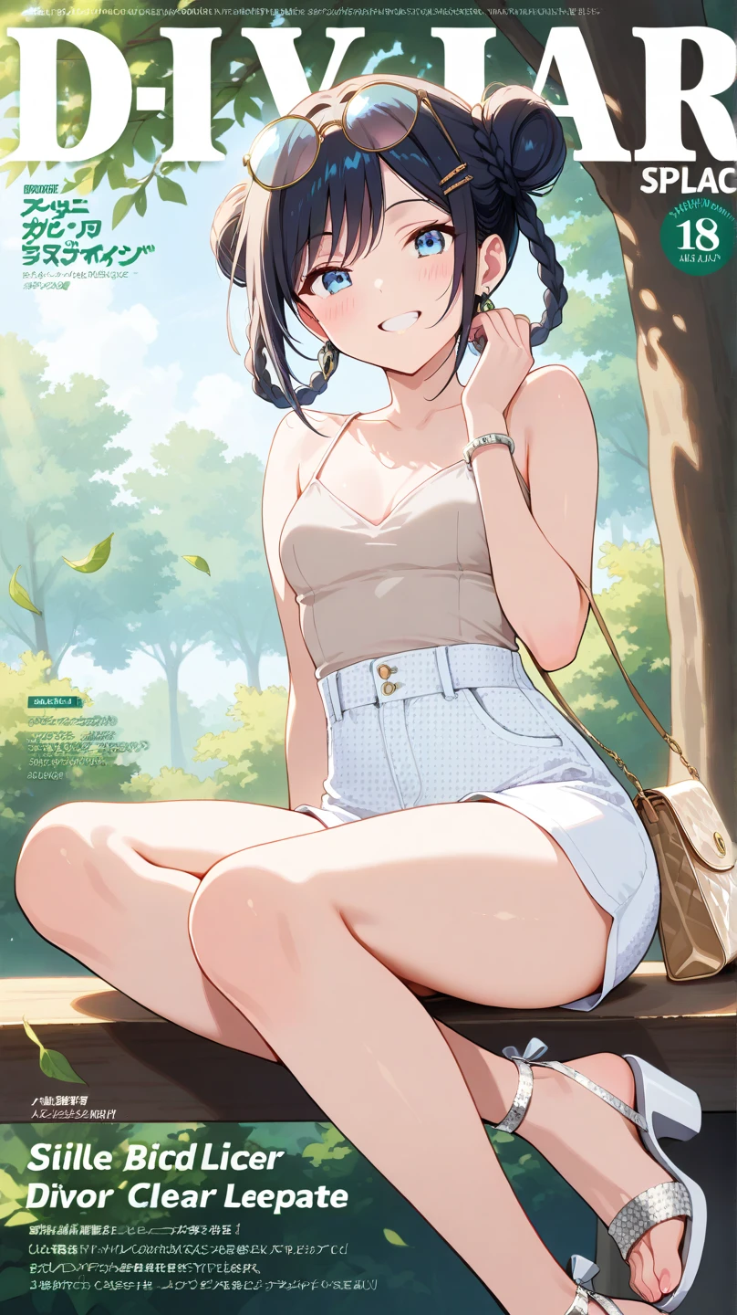 (masterpiece, highest quality, Very detailed, Absurd:1.3), (One girl, Charm, Beautiful face in every detail:1.3), Shiny brown hair, white lace blouse, denimjeans, smile, (Great illustrations, Beautiful details, highest quality, highest quality, Subtle outline:1.3), watercolor, (picnic, blue sky:1.3), Beautiful details, clear, tangle