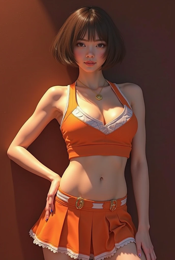 (best quality,ultra-detalhado),(Realistic:1.37),Tifa Lockhart, Rosto bonito e detalhado, maquiagem preta nos olhos, textura ultra realista, rosto delicado, corpo delicado, Fit physique, serious and angry expression