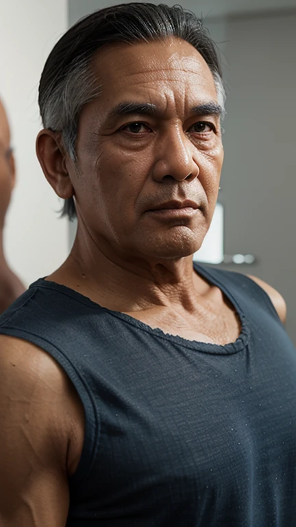 Um retrato fotografia de corpo inteiro Um motorista de caminhoneiro pesado de meia idade trativo, Forte, musculoso, cabeludo fisiculturista de barriga grande, showing very hairy groin area, (standard boxers:1.5), epic realistic, foto, desbotado, cores neutras, ((((hdr)))), cores mudas, cena intrincada, artstation, detalhes intrincados, vinheta