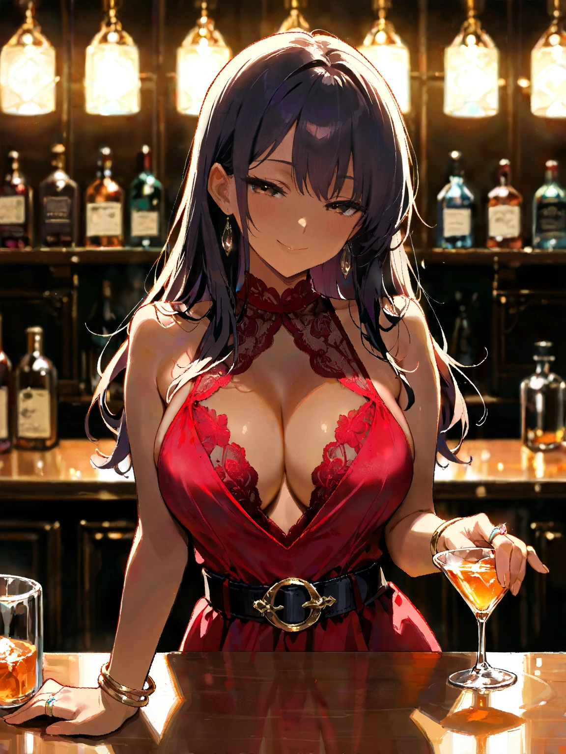 Your influencer character(milf with big boobs) with long, dark hair dancing on a beautiful restaurant on the roof top. gorgeous table decorated with candles in the background. She is dressed in a flowy sundress (stylish party attire ) and has a joyful expression on her face. The style is bright and colorful, capturing the energy and fun of the moment.