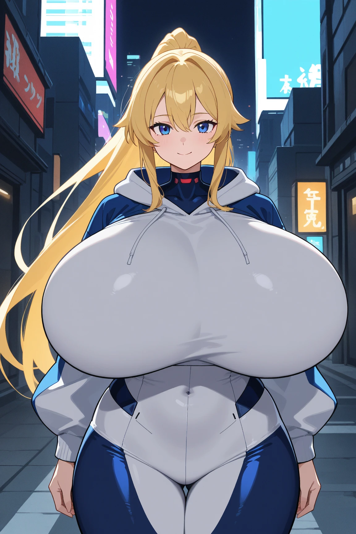 (best quality:0.8) perfect anime illustration, a woman on the street in the zombie city, wearing hazmat suit, ((huge tits)) 