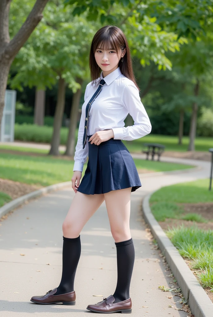 (8K), (highest quality: 1.2), (realistic), (realistic: 1.37), ultra high resolution, (1 girl), cute, smile, closed mouth, beautiful details, beautiful nose, wet hair, giant dulcefo, pork, thighs,self snap,University Student Uniform,simple blazer,pleated skirt,(The pattern of the skirt and tie is a tartan check pattern...:1.3),(sitting:1), sit on the ground,(hugging own legs:1),opaque tights,from the front