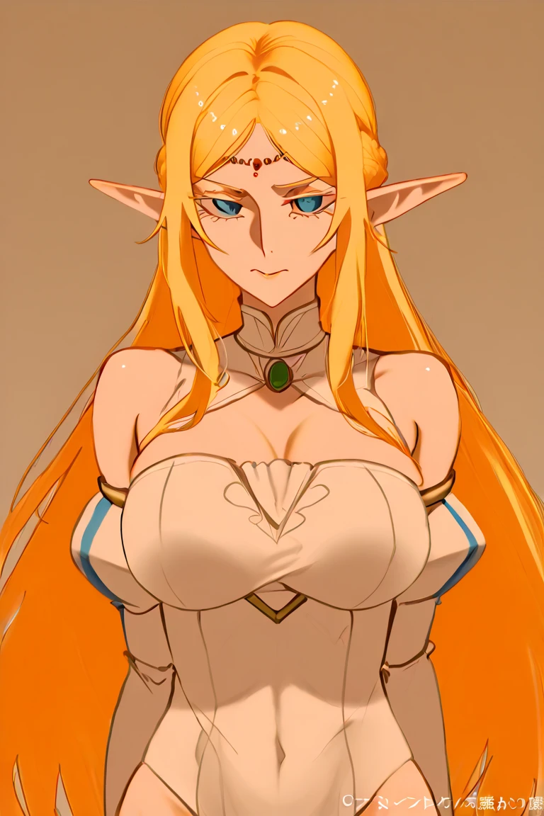 ((masterpiece)), ((best quality)), (detailed), perfect, solo, zelda, gorgeous woman, long hair, collarbone, huge breast, deep cleavage, huge breasts, sexy, wedding dress, sleeveless, strapless, smile, standing, church