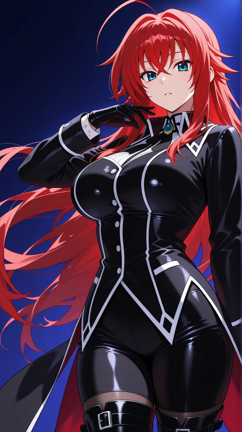 Rias gremory , long hair, huge breasts, huge ass, wide hips, expressionless, bodysuit, platform heels, hypnotized, garrison cap, saluting, standing at attention, looking at you, full body shot, thick thighs, HD, 4K, high details, full body shot, symbol-shaped pupils, heart-shaped pupils, red hair, muscle girl, SMS-uniform, full body, UHD, masterpiece, ccurate, anatomically correct, textured skin, high quality, high details, super detail, award winning, best quality, highres, 4K, HD