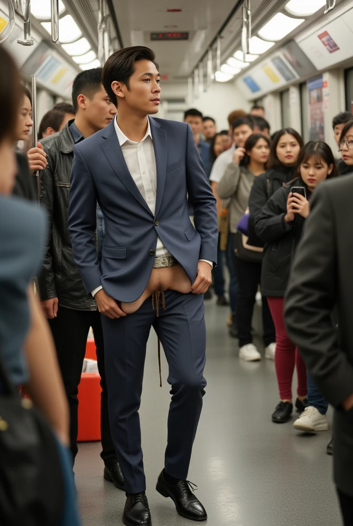 masculine, handsome tanned 20 year old korean bodybuilder man with cute round face get abused, anal sex , sexy, gay, cumshot , cum all over, alot of cum, homoerotic, tight booty shorts, big round bubble butt, open mouth shocked expression, (((crowded metro train))), ((horney elderly men firmly grab his body)), cinematic lighting, cinematic shadows, full body, fill frame, highly detailed, intricate details, photorealistic, sharp focus