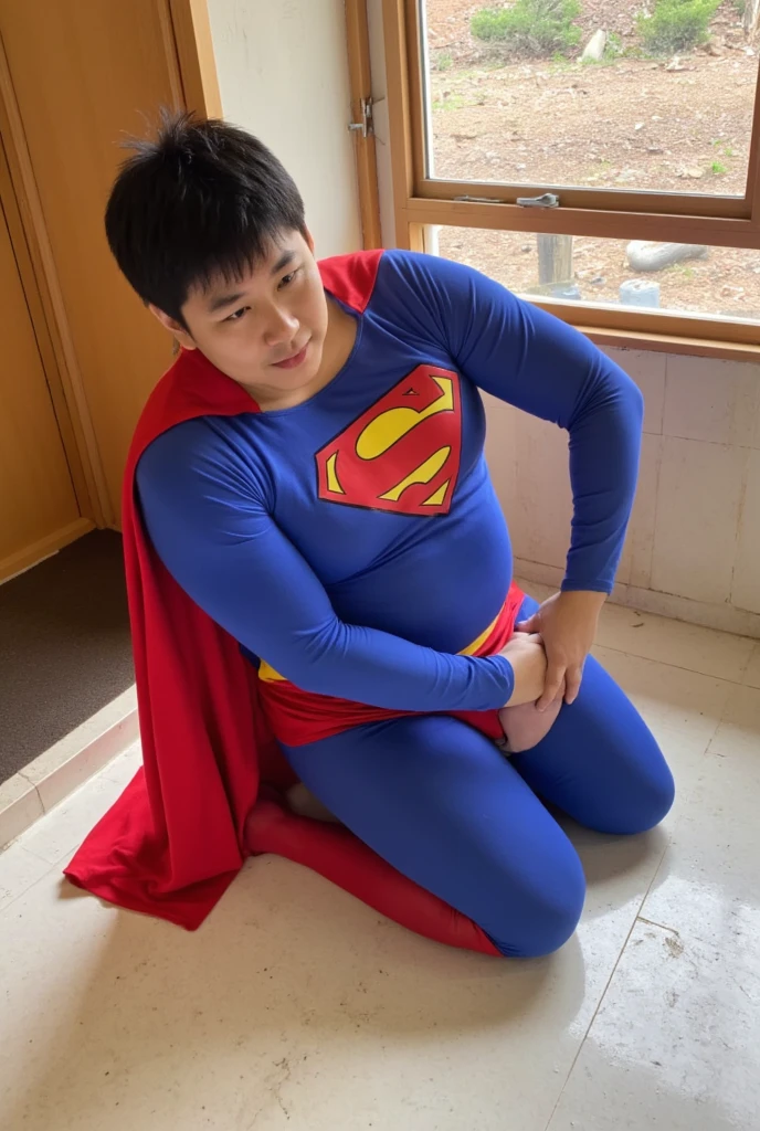 Man body setting，Superman costume tights , (bare thighs) ,  ( thick bottom ) , realism , hyper realistic , photorealistic , ( thick hips ). , standing , super handsome boy , fatty hips , fatty buttocks, sexy , eroticism , nsfw , epic realism , epic photorealistic , tall man ,(hip fat), narrow waist , (wide hips) , large hips , bare chest , (overwide hips , over large buttocks), huge hips ，wide pelvis ,big ass 
