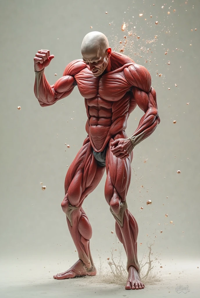 Muscular person and several syringes 