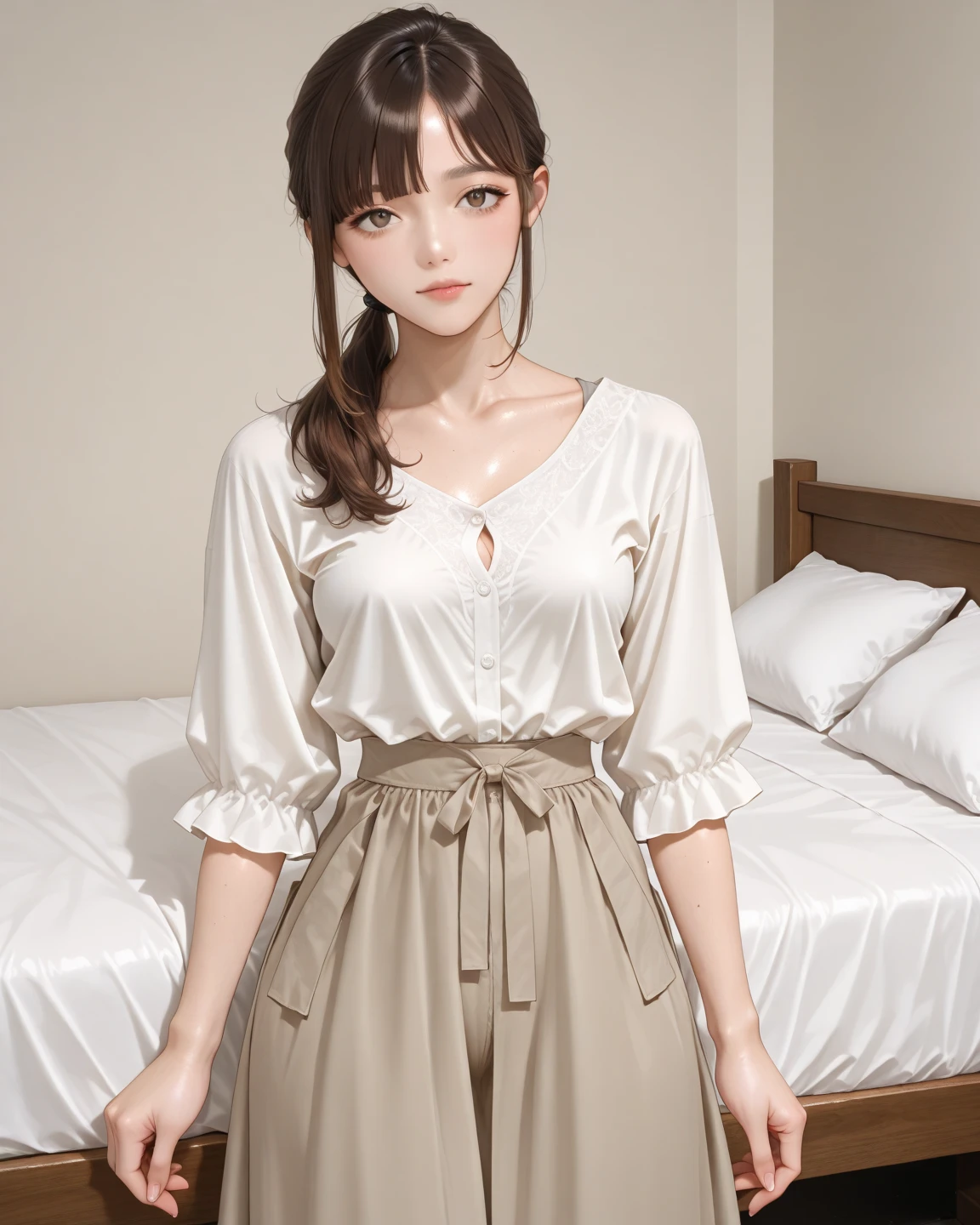 detailed face, cute face,brown eye, master piece , best quality , (matured female) , japanese , (seiza) , blouse , skirt