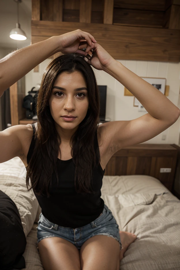 Latina girl, hiperrealistic, 29 years, straight hair, 1.55 mts, 59kg, sexy