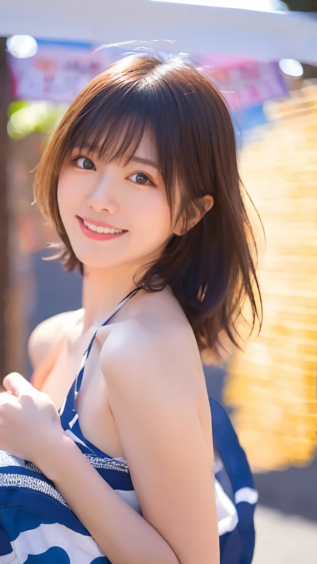 最high quality, masterpiece, High resolution, One Girl,whole body、smile、topless,Cleavage,Beautiful Face,in addition_body, Tyndall effect,Realistic, Dark studio, Rim Light, Two-tone lighting,(Skin with attention to detail:1.2), 8K Ultra HD, Digital SLR, Soft lighting, high quality, Volumetric lighting, Frank, photograph, High resolution, 4K, 8k, Bokeh,