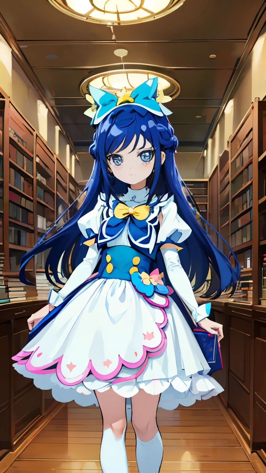 8K High Resolution、A library room with a huge collection of books、Pretty Cure cosplay、cute cosplay、Pretty Cure costume with great attention to detail、A cute high school girl with a glamorous figure、