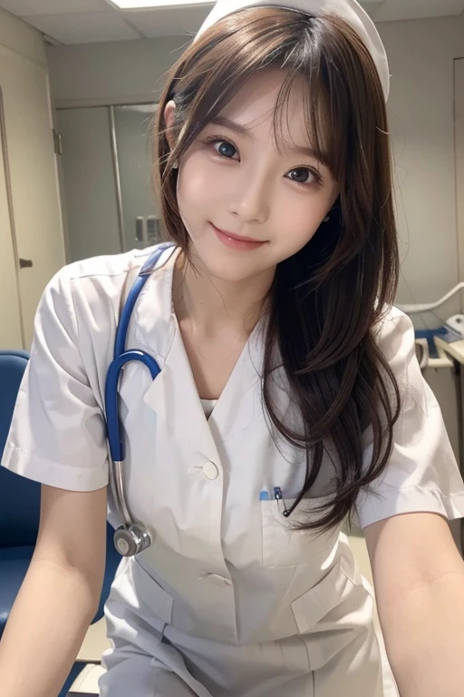 Dr. Alafe sitting on a chair、As if Lisa Simpson came back to life, leaked image, leaked photo, at instagram, dilraba dilmurat, ruan cute vtuber, cartoonish cute, Hannah Alisa Omale, Instagram, Larisa Manobal, eva elfie, katelynn mini cute style、huge-breasted、sensual breasts、Sensual body、Glaring eyes、short-cut、Ground angle、fully body photo、Beautiful feet、Smiling、Wearing white doctor's clothes、