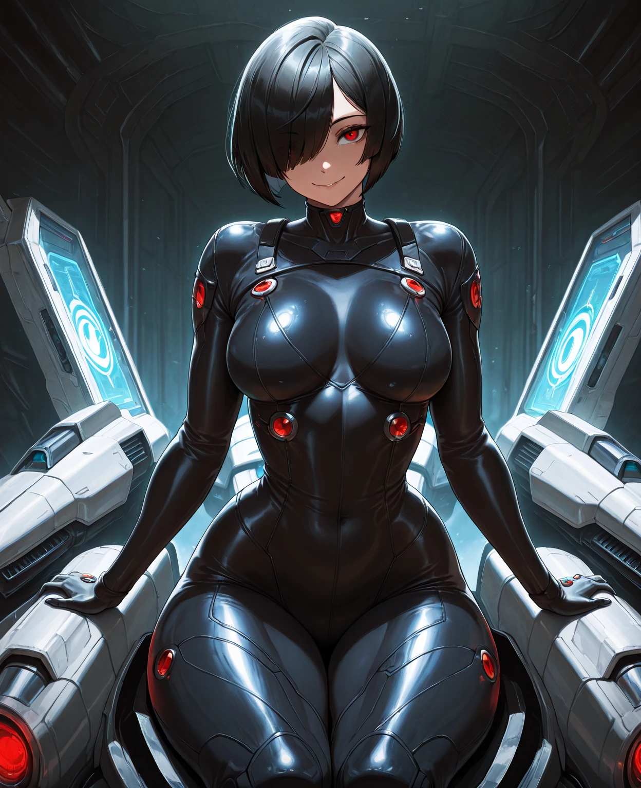 Milf, woman in a futuristic suit, highly detailed face, cool, mom, tomboy, very large breast, (Milf), mature face, (mature female), cybersuit, anime girl wearing tight suit, milfication, Elegant body, navel focus, naked body, gloves, earrings, science fiction, female protagonist, standing, volumetric light, detailed lighting, (detailed textures), oppai cyberpunk, biomechanical oppai, masterpiece, best quality eyes, sci-fi background, futuristic landscape, low angle, (smooth surface), (simple body suit), ((thights))