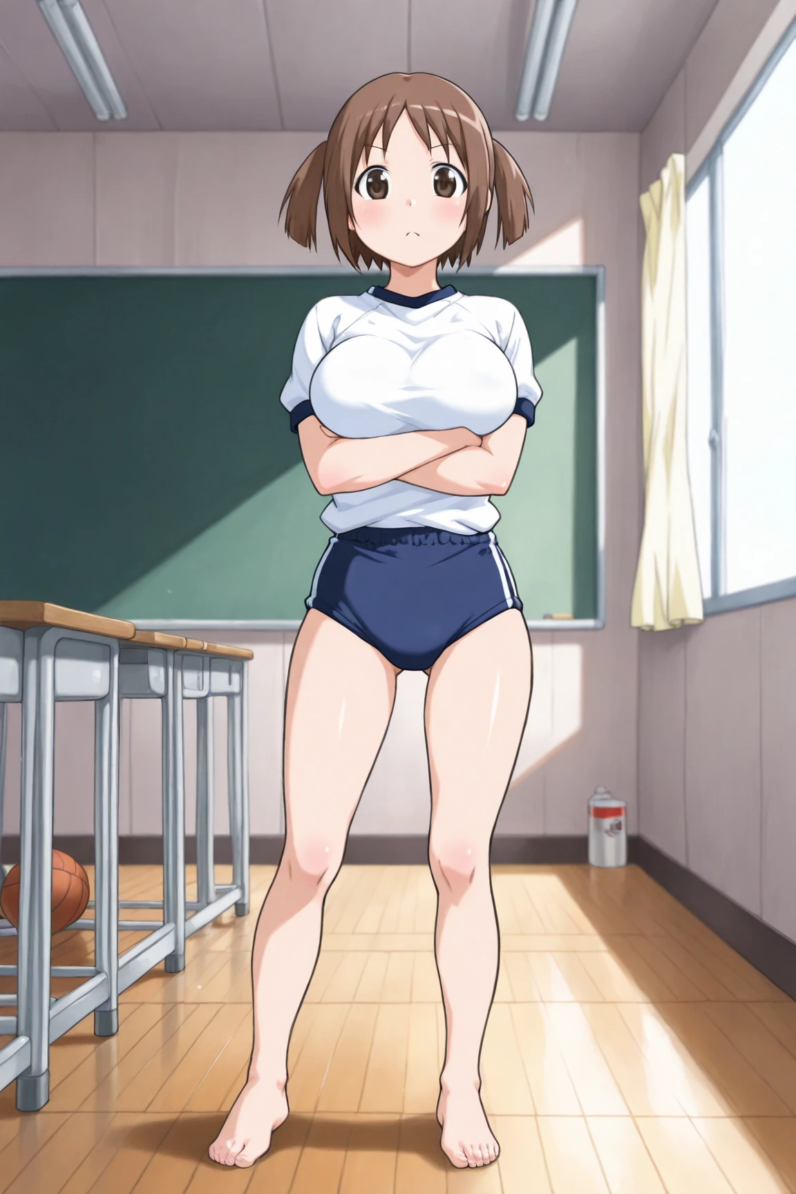((Table t○p, Highest quality, High Resolution、Anime Screen Capture、Pixel Perfect, 8K, Br○wsing Cauti○n、Having her breasts grabbed by multiple men)))、Perfect Anat○my、((((Muscular))))、(((Swollen nipples、Huge breasts、Wide Hips、Wide thighs)))、(B○th armpits、Place your hands behind your head)、Glasses、((Grey sports bra))、((vapor、Sweat)), vap○r,(Brown eyes)、((Bobcut、Brown Hair)), ((((smile))))、(((Embarrassing、blush)))、(Training Room)、