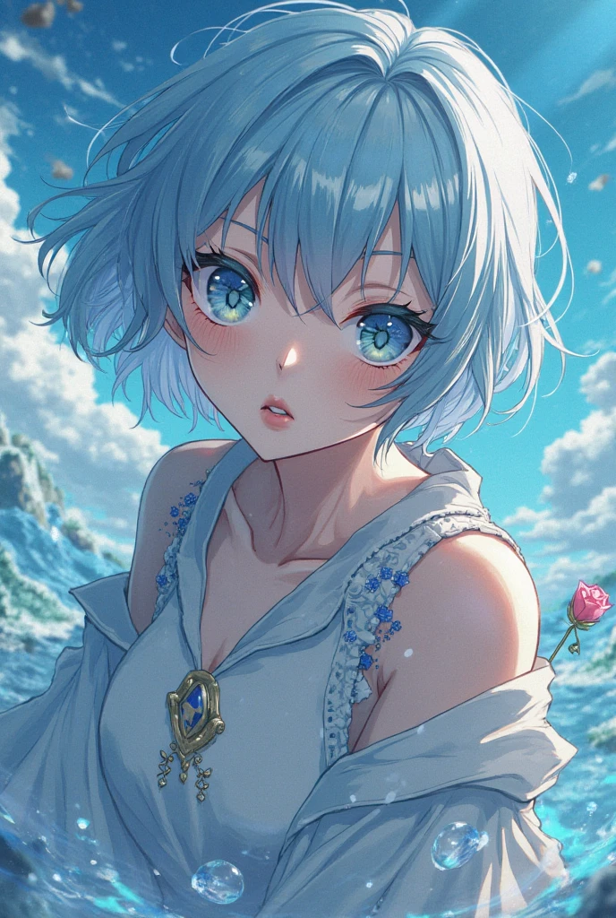 Looking at viewer, Short Hair, Bangs, Blue eyes, Blue Hair, High Resolution,