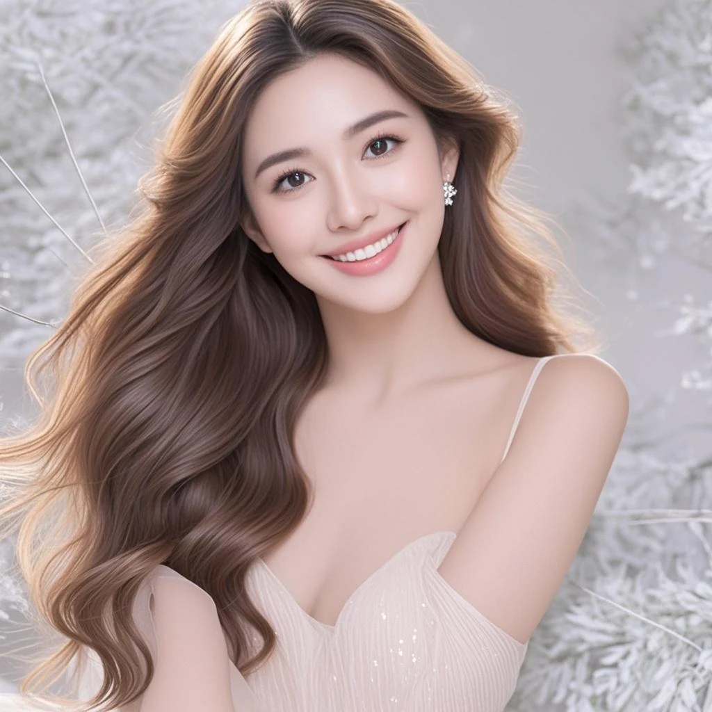 ((Best quality, 8k, Masterpiece :1.3)), 1girl, smiling, full body, slim face, Pretty woman, (Dark brown hair), full length dress :1.1, Ultra-detailed face, Detailed eyes, Double eyelid, blur background, slim face, city, outside, street,