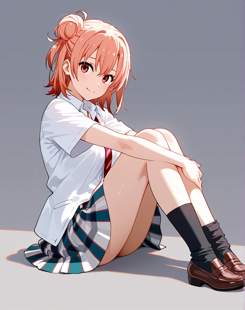 (masterpiece, best quality:1.2),illustration,8k,hd,1girl,solo,full body,portrait,short_hair,bangs,hair_ornament,ribbon,school_uniform,yellow_eyes,white_shirt,short_sleeves,red_hair,hairclip,collared_shirt,blunt_bangs,red_ribbon,blue_sky,neck_ribbon,sweater_vest,plaid_skirt,black_skirt,pleated_skirt,brown_eyes, (detailed white panties:1.2)