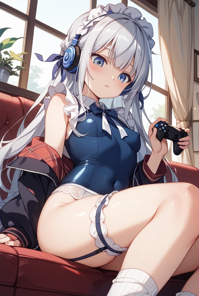 1girl,underwear,panties,solo,controller,barefoot,black_panties,breasts,chinese_clothes,holding,phone,v,long_hair,lying,dress,hair_bun,white_background,china_dress,cellphone,between_toes,simple_background,blue_dress,grey_hair,smartphone,spread_legs,foot_hold,game_controller,feet,looking_at_viewer,holding_phone,hair_ornament,ahoge,holding_controller,double_bun,underboob,smile,on_back,bare_legs