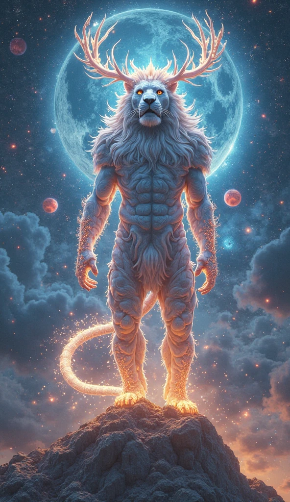Best quality, Masterpiece, 超高分辨率, (photograph realistic:1.4), surrealism, Dream-like,fusionart,A werewolf stands in front of a space full of planets, Your mind is thinking about eternity, Consciousness projection, The face melts in the universe, they reach into his mind, The rise of consciousness, Increased awareness, Mind exploration, The pull of consciousness, Infinite consciousness, cosmic enlightenment, On the starlight plane ) ) ), A cross-dimensional existence, Distributed awareness
