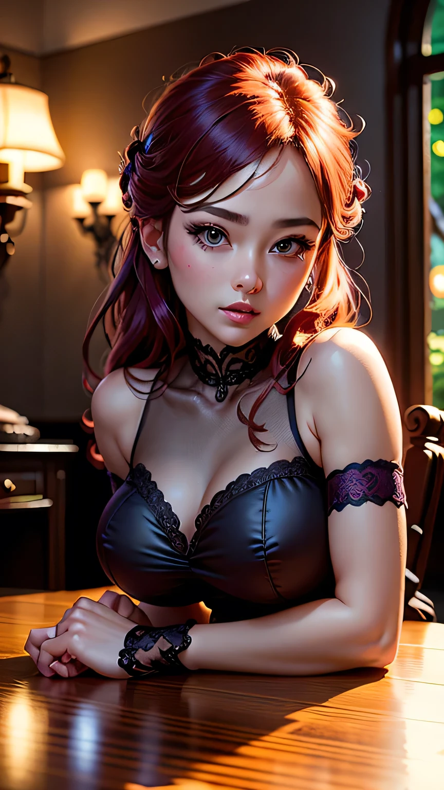 fullnude,Armpit show,(Sunset:1.2),in a castle, Great hall ,Red carpet on the floor, standing at attention, queen dress,Long sleeves,Gemstones and Golden Crown,clavicle, Deep cleavage, Purple_hair, Purple_Eyes, Jewelry, earrings, 1 girl, 20yr old,infp young woman,Beautiful Finger,Beautiful long legs,Beautiful body, Beautiful nose,Beautiful character design, Perfect eyes, Perfect face,Expressive eyes, Looking at Viewer, In the center of the image,(Upper body_Body),(Focus on her face), Official art,the Extremely Detailed CG Unity 8K Wallpapers, Perfect Lighting,Colorful, Bright_front_Face_Lighting,Shiny skin, (masutepiece:1.0),(best_quality:1.0), 超A high resolution,4K,Ultra-detailed, Photography, 8K, nffsw, hight resolution, absurderes:1.2, Kodak Portra 400, Film grain, Blurry background, Bokeh:1.2, Lens Flare, (Vibrant_Color:1.2) (Beautiful,breasts), (Beautiful_Face:1.5),(narrow_waist),