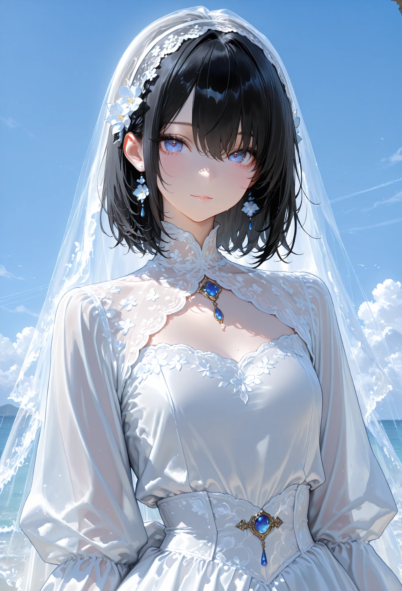(A 7 year old girl:1.2), (Very young ), Change, (alone), (small breasts:1.2), (wide angle), (white lily flower), original photo, Aesthetic, complex, won, cybernetic enhancement, chiaroscuro, best quality, Detailed background, (Ooth atmosphere:1.2), (cloudy day),((Girl in heavy silk wedding dress:1.2)), very large wedding dress, Large lace texture wedding dress, Very long wedding veil, best wrinkles, real wrinkles, Best shadows, (walk through (foggy seaside)), (real location), Exquisite and beautiful eyes, casual gesture, Detailed texture, pose, (anatomically correct body, Detailed face, (非常Detailed texture婚纱,with tiny patterns), (black hair), thick hair, hair accessories, Heart, Outdoor activities, white dress, sky porn, (Beautiful and detailed sea:1.1),( beautiful fine sand:1.1), (Mountain), yukata,(cloudy, Ooth)