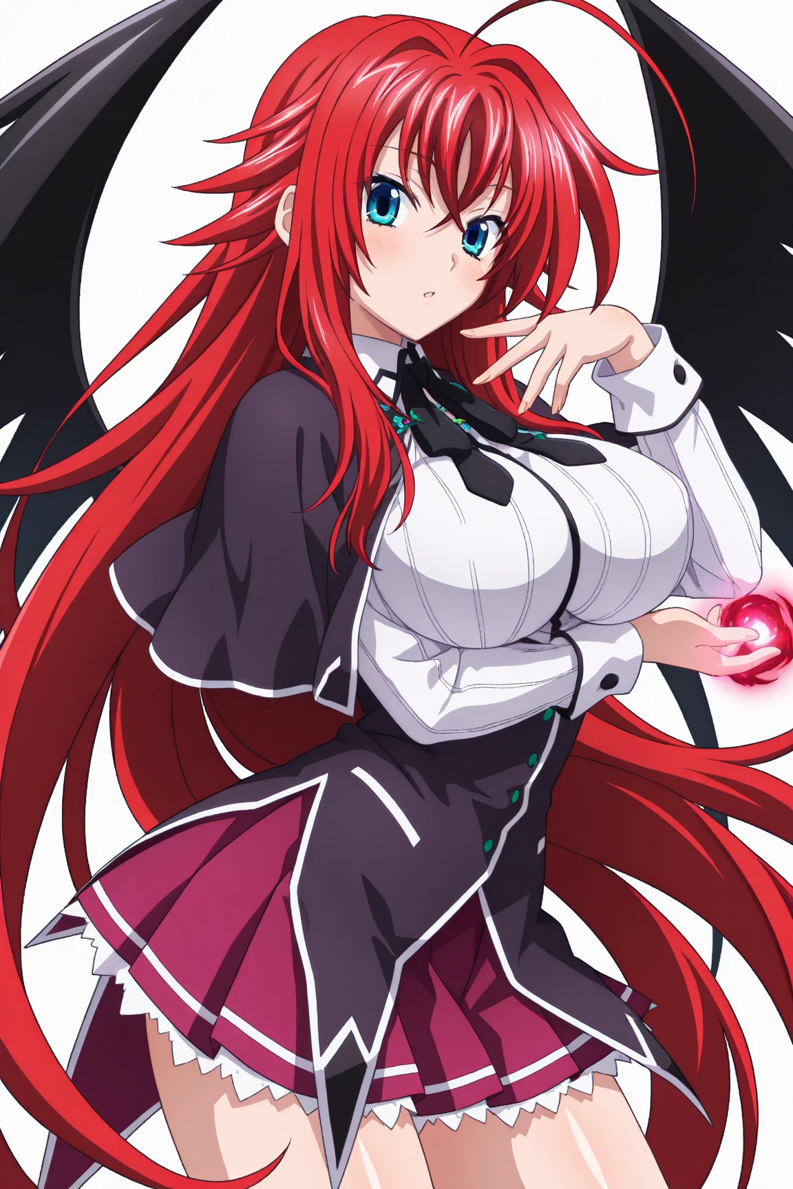 rias gremory Lady sucubbus with wings and horns in black leather outfit with red belt and red ribbons on her legs, ahegao, tongue out, big breasted, sexy, nsfw, ultra detalled, 4k, 8k, 16k, masterpiece, best quality, realistic, sexy outfill, seminude, uncensored